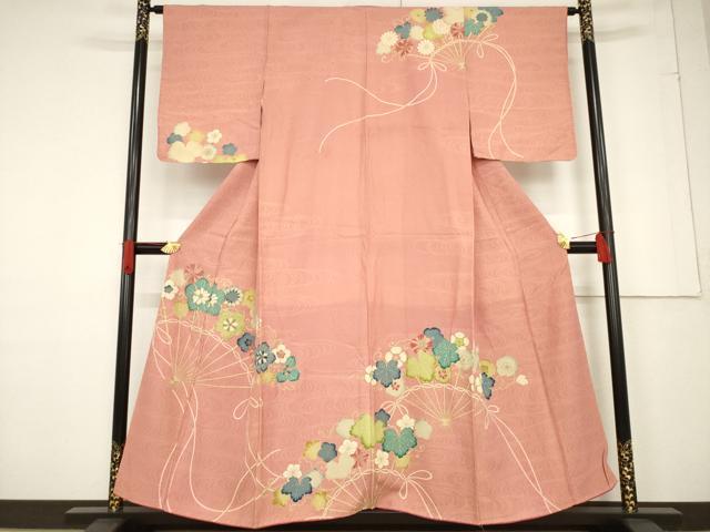 乐天商城 - 平和屋着物●セミアンティーク　訪問着　駒刺繍　扇面花文　金彩　正絹　逸品　AABF1788ck