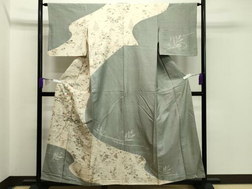 平和屋着物■訪問着 紬地 絞り 御所車草花文 正絹 逸品 CAAP1192gh 平和屋着物■訪問着 紬地 絞り 御所車草花文 正絹 逸品 CAAP1192gh