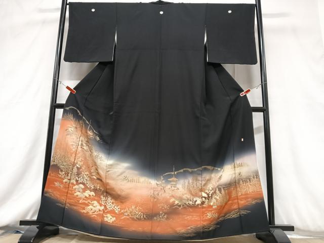 平和屋着物■豪華黒留袖　泰常　風景文　暈し染め　金銀彩　正絹　逸品　CABC7374xe