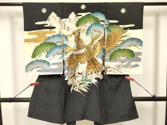平和屋着物[]お宮参り　男の子　祝着　産着　初着　のしめ　刺繍　鷹　鷲　立波笹松文　金彩　逸品　DAAY3443ma