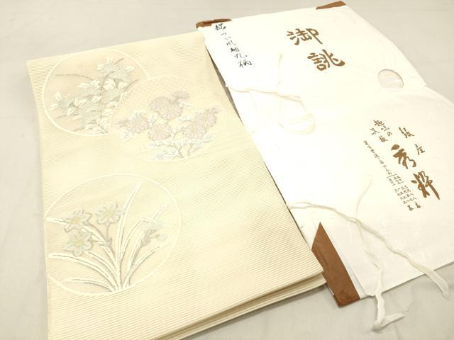 平和屋着物＊夏物　絽綴れ　太鼓柄袋帯　草花文　金銀糸　銀座秀粋　たとう紙付き　正絹　逸品　DABC8224cm