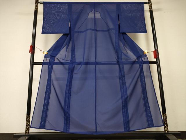 平和屋着物＊夏物　色無地　絽　鉄紺色　洗える着物　AABE1353jd