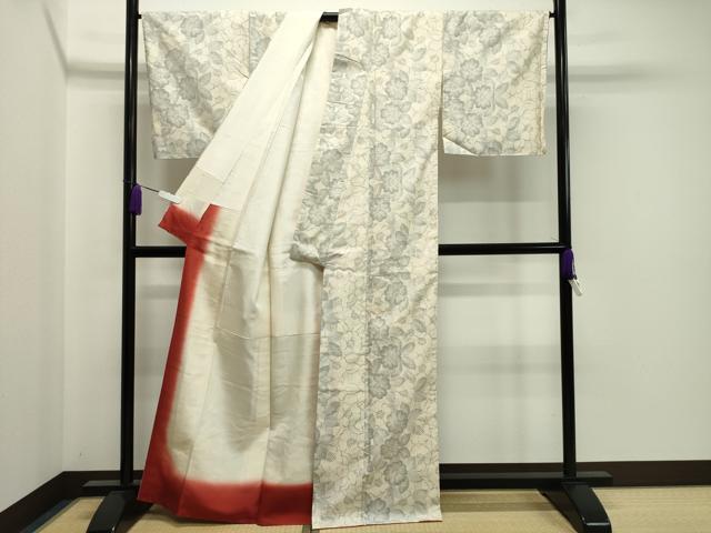 平和屋着物●本場大島紬　白大島　9マルキ　椿　正絹　逸品　未使用　CAAX5877gh