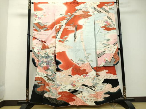 平和屋着物■豪華振袖 駒刺繍 平安流水花蝶文 金銀彩 正絹 逸品 DAAQ0695ud 平和屋着物■豪華振袖 駒刺繍 平安流水花蝶文 金銀彩 正絹 逸品 DAAQ0695ud