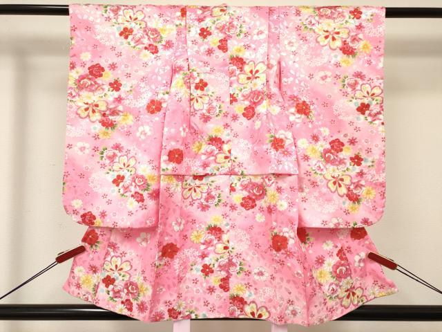 平和屋着物[]七五三　女の子　3歳　祝着　三つ身　草花文　暈し染め　金彩　DABA39...
