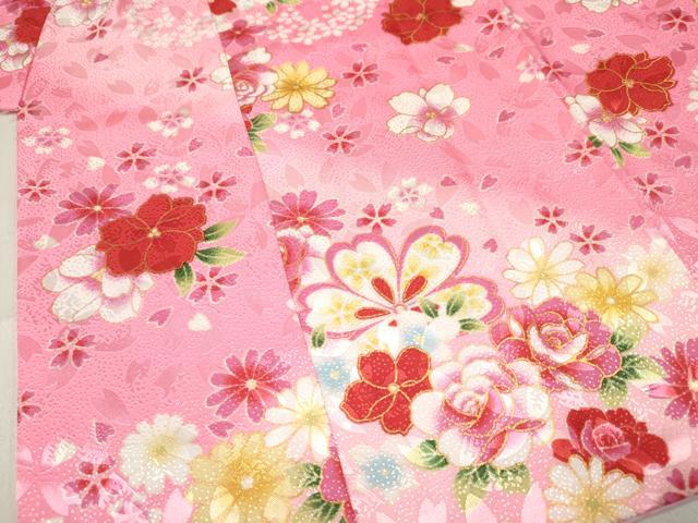 平和屋着物[]七五三　女の子　3歳　祝着　三つ身　草花文　暈し染め　金彩　DABA39...