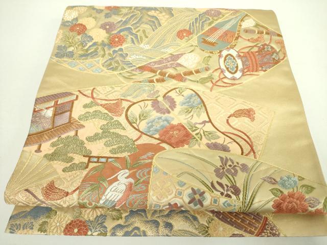 平和屋着物●西陣　泰正織物謹製　六通柄袋帯　唐織　作家物　地紙風景花鳥文　本金箔　正絹　逸品　DABB7728op