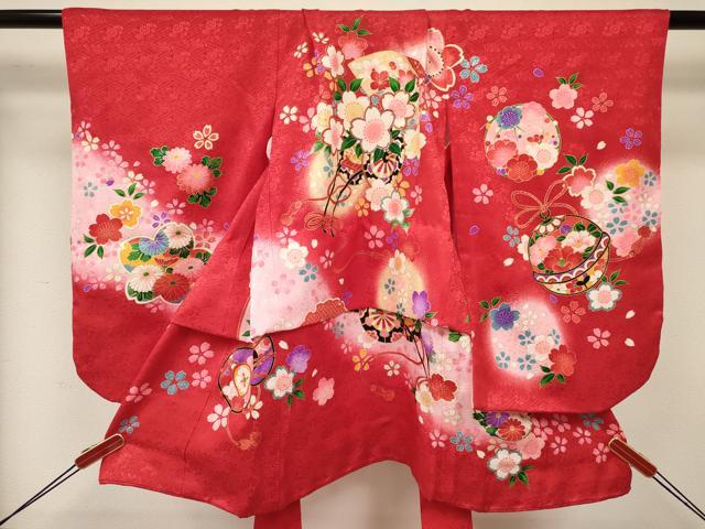 平和屋着物[]七五三　女の子　3歳　祝着　三つ身　刺繍　鼓花車文　暈し染め　金彩　逸品　DABC5002ma