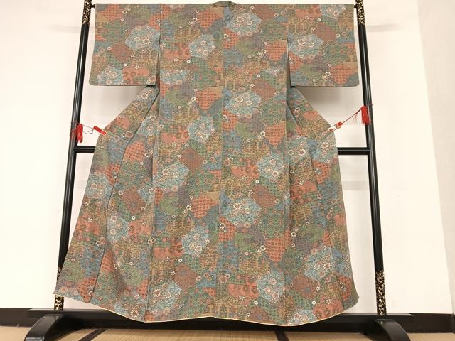平和屋着物■上質な小紋 切嵌花文 正絹 逸品 AAAQ9974zg