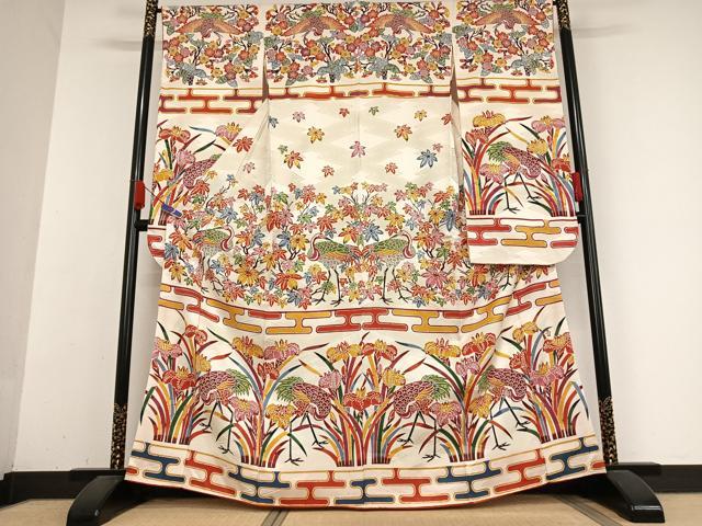 平和屋着物●和染紅型 栗山紅型 栗山吉三郎 振袖 花鳥文 正絹 逸品 AABB0123zg