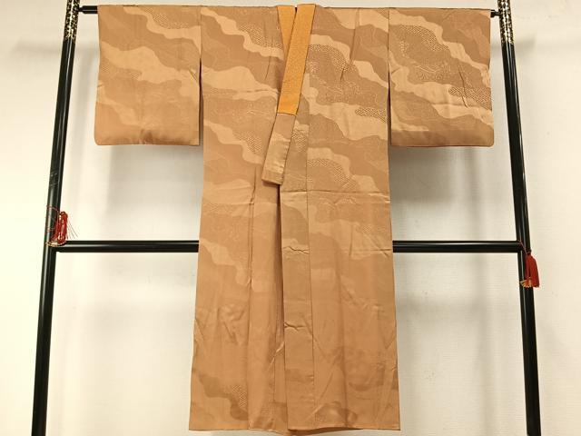 Uramono - 平和屋着物●半衿：ファッションデザイナー 花井幸子　長襦袢　袷　道長立波地紋　飴色　正絹　逸品　AABE5609fy