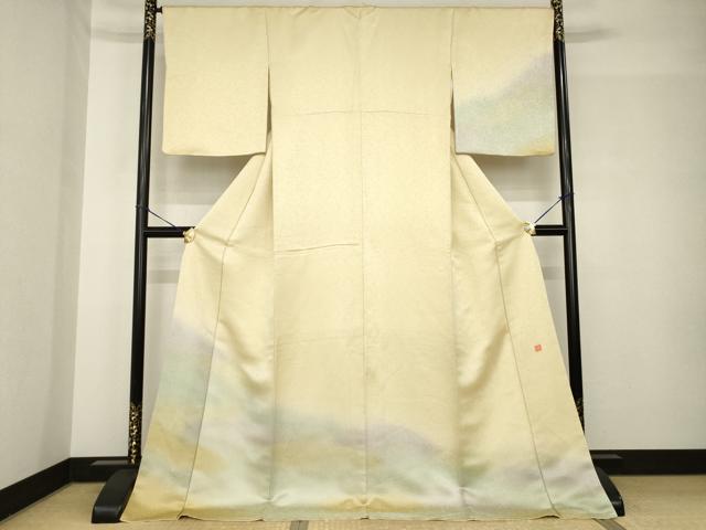 Kimono - 平和屋着物●久保田一竹　幻の辻が花　訪問着　霞文　暈し染め　金通し地　ロング丈　正絹　逸品　AABH4596ck