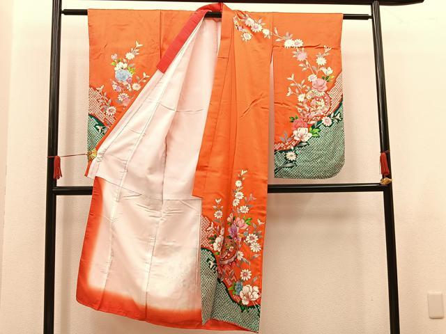 平和屋着物[]七五三　女の子　7歳　祝着　四つ身　長襦袢・袋帯セット　手毬　花蝶文　金彩　逸品　BAAT7252mz 2
