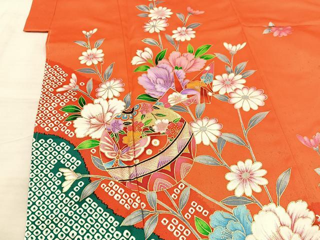 平和屋着物[]七五三　女の子　7歳　祝着　四つ身　長襦袢・袋帯セット　手毬　花蝶文　金彩　逸品　BAAT7252mz 3