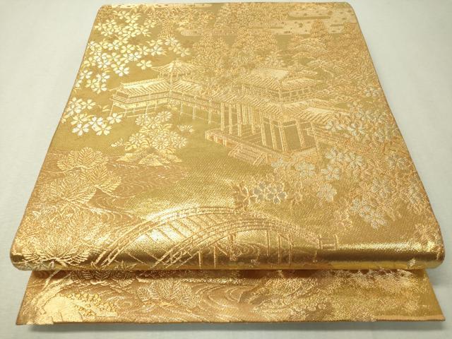 平和屋着物▼六通柄袋帯　京名所風景文　金銀糸　正絹　逸品　CAAX0143vp