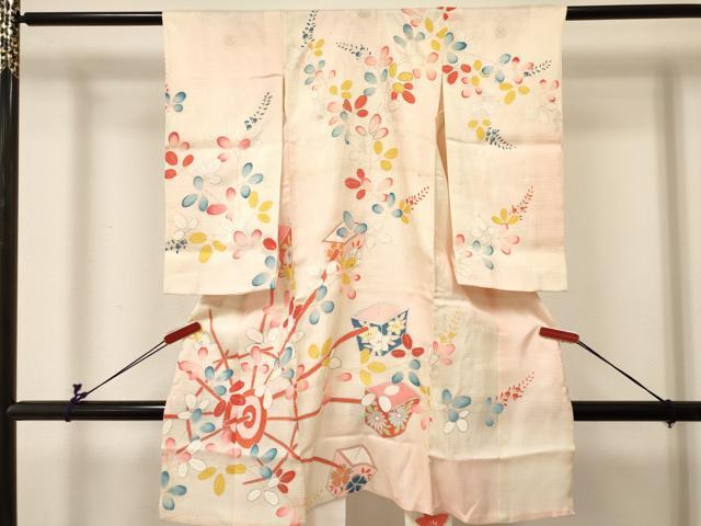 平和屋着物＊夏物 お宮参り 女の子 祝着 産着 初着 のしめ 絽 源氏車陶器花文 暈し染め 銀彩 逸品 DABC5011ma