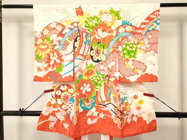 Kimono （For Girls） - 平和屋着物[]お宮参り　女の子　祝着　産着　初着　のしめ　刺繍　御所車花文　金彩　逸品　DABC5012ma