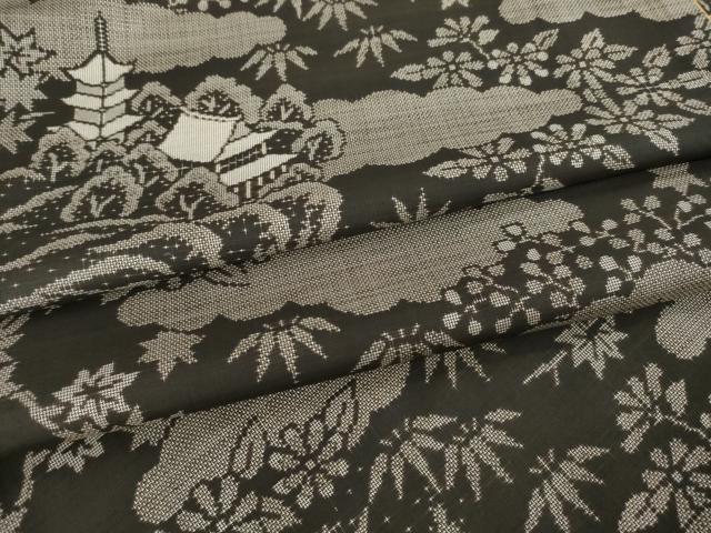 Kimono - 平和屋着物●本場大島紬　カタス9マルキ　総絣　風景文　正絹　逸品　AABE7596ck