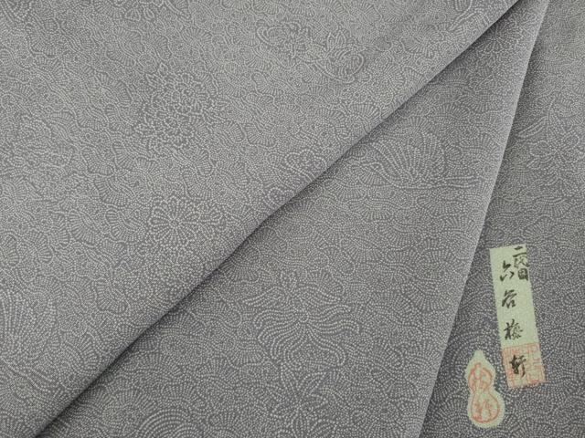 平和屋着物●人間国宝　初代 六谷梅軒(六谷紀久男)錐彫り　重要無形文化　財伊勢型紙　江戸小紋　吉祥花鳥松文　正絹　逸品　AABE7597ck