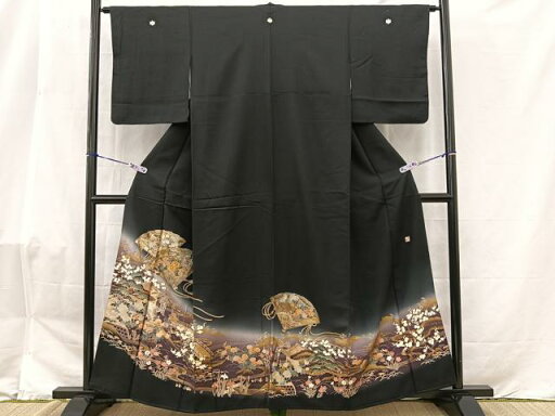 平和屋着物■豪華黒留袖 作家物 駒刺繍 檜扇風景花文 暈し染め 金銀彩 やまと誂製 正絹 逸品 BAAR1742bs 平和屋着物■豪華黒留袖 作家物 駒刺繍 檜扇風景花文 暈し染め 金銀彩 やまと誂製 正絹 逸品 BAAR1742bs