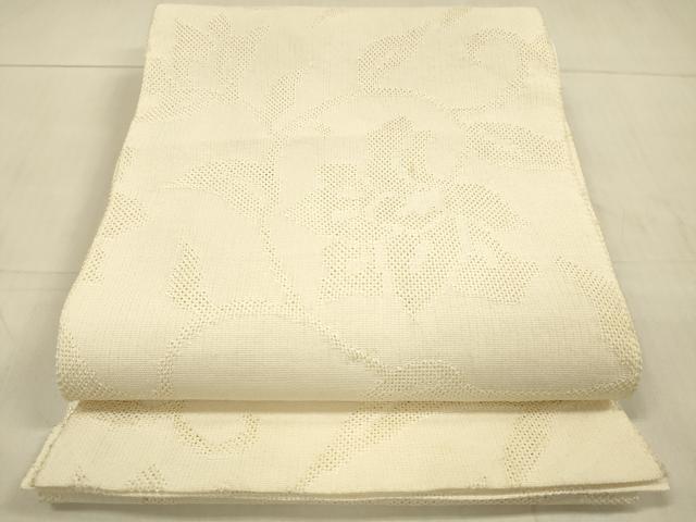 平和屋着物＊夏物　八寸名古屋帯　更紗花唐草文　薄卵色　DAAU8360cm