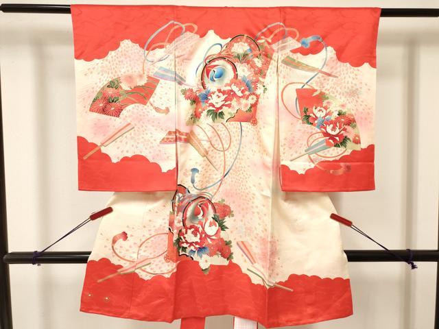 Rakuten - 平和屋着物[]お宮参り　女の子　祝着　産着　初着　のしめ　扇面鼓飛鶴花文　暈し染め　金彩　逸品　DAAY3407ma