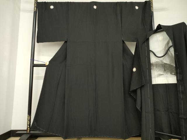 平和屋着物●男性　黒紋付・羽織セット　正絹　逸品　AABG5879ck