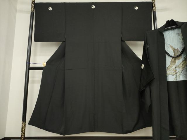平和屋着物●男性　黒紋付・羽織セット　正絹　逸品　AABG5880ck