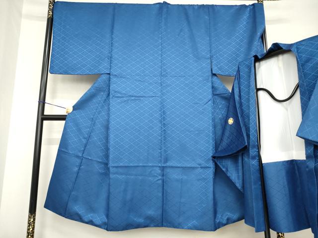 平和屋着物●男性　色紋付・羽織セット　菱地紋　洗える着物　AABG6922ck