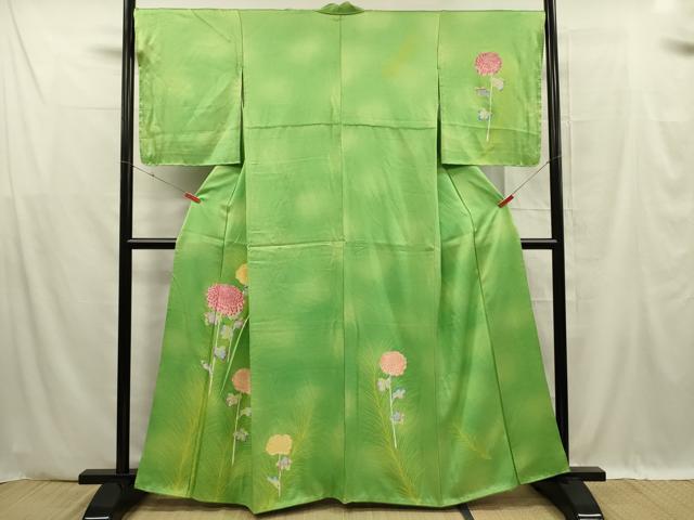 Full-Length Under-Kimono - 平和屋着物■訪問着　枝菊文　暈し染め　正絹　逸品　DABF0606ya
