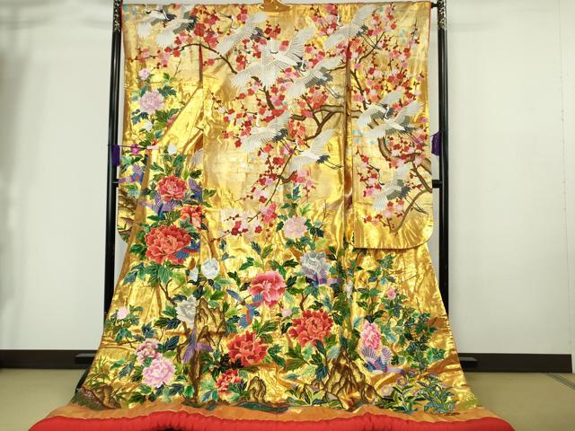 平和屋本店●最高級　中国三大刺繍　相良刺繍　駒刺繍　総手刺繍　色打掛　和装　婚礼　結婚式　花嫁　金箔冨貴紋様　逸品　DZAC0378kh6