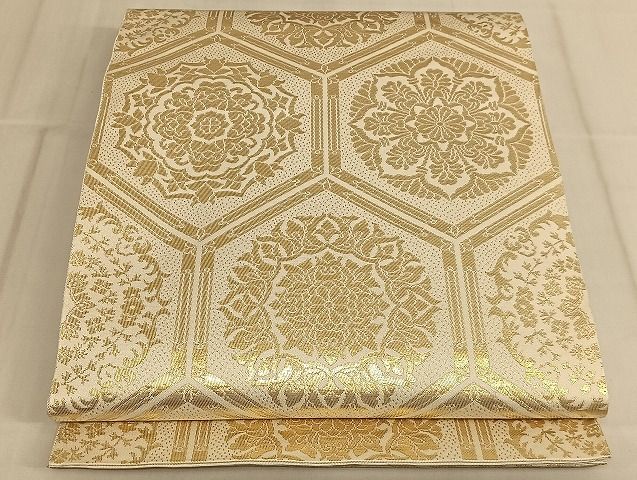 平和屋着物◎六通柄　本袋帯　亀甲花文　金糸　正絹　逸品　AAAG2222Bnf