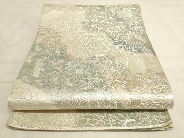 平和屋着物◎六通柄袋帯　双鳥花文　銀糸　正絹　逸品　AAAN6906pf