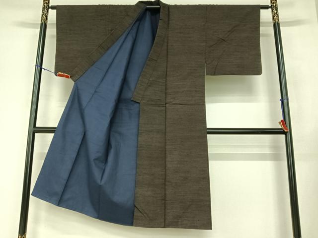 平和屋着物●男性　紬　アンサンブル　色無地　黒鳶色　正絹　逸品　AABA8832zg