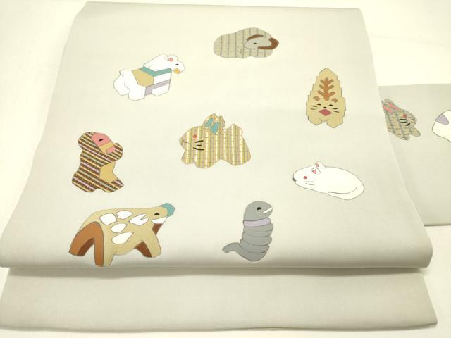 平和屋着物●塩瀬　九寸名古屋帯　干支　金彩　正絹　逸品　DABE1006op
