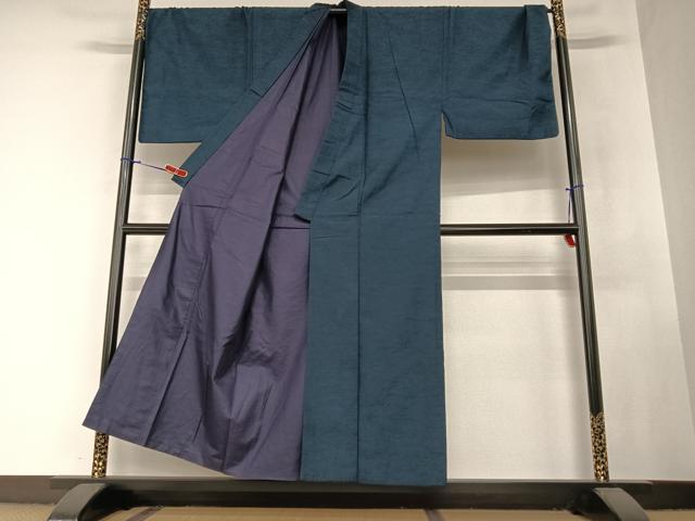 平和屋着物●男性　紬　アンサンブル　色無地　濃藍色　キングサイズ　正絹　逸品　AAAZ7514zg