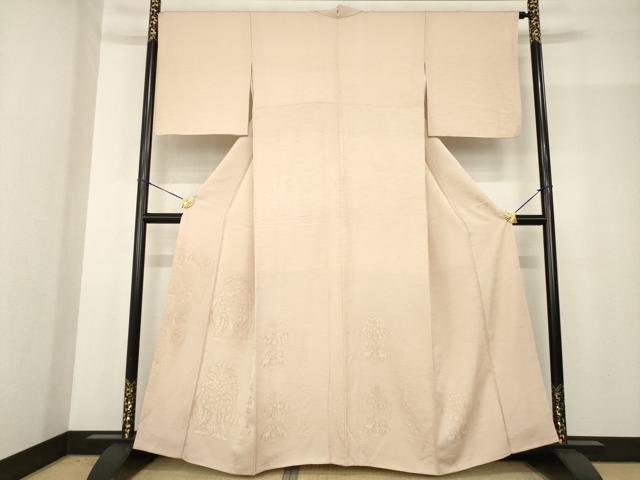 平和屋着物●訪問着 向かい鳥花文 地紋起こし 金彩 正絹 逸品 AABG0804ck