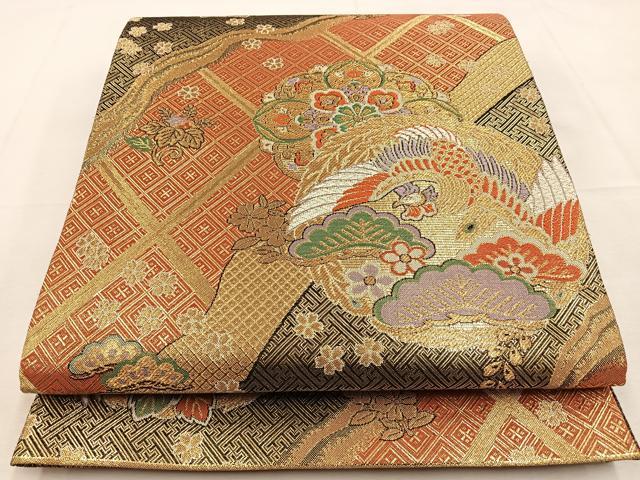平和屋着物◎佐賀錦　六通柄袋帯　平安　金糸　正絹　逸品　BAAS6539hj