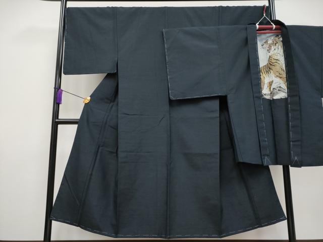 平和屋着物■極上　男性　紬　アンサンブル　色無地　黒地　逸品　未使用　CYAA3720s5