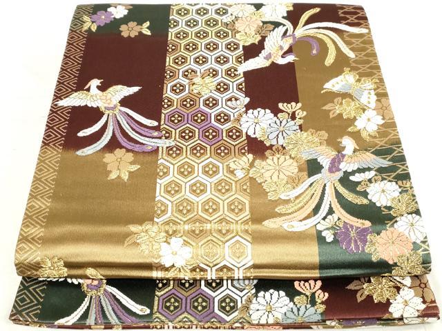 平和屋着物◎六通柄袋帯　唐織　花蝶文　鳳凰　金糸　正絹　逸品　DAAV0804qa(4)