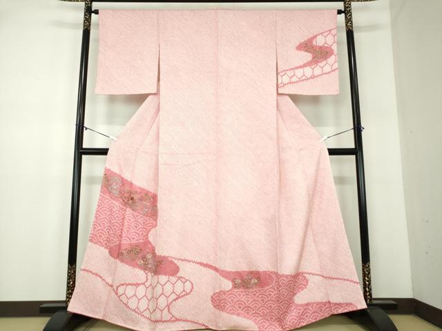 平和屋着物●訪問着　絞り　刺繍　貝桶花文　金彩　正絹　逸品　DABA1964ps