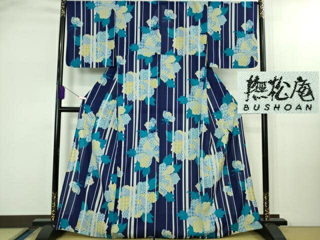 平和屋着物∴極上　夏物　撫松庵　小紋・浴衣兼用　セオアルファ　草花文　洗える着物　逸品　DZAB2466kh6
