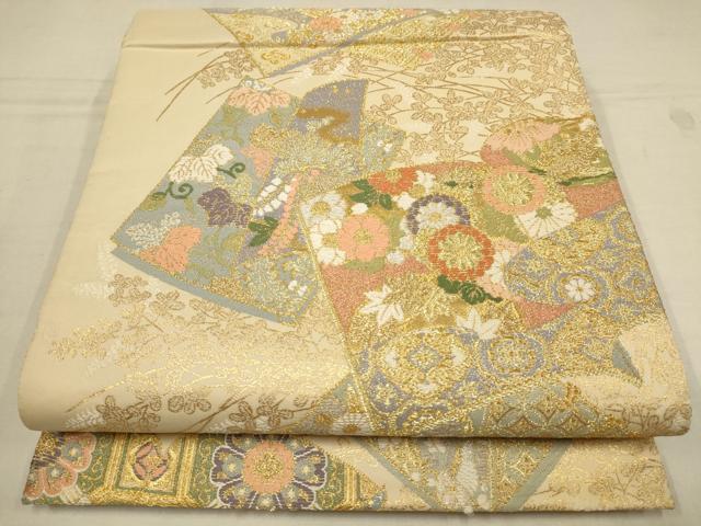 平和屋着物▼六通柄袋帯　花冊子文　金銀糸　正絹　逸品　AAAY9641wj