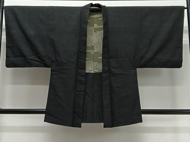 平和屋着物∞男性　羽織　紬地　黒地　正絹　逸品　CABD4615ua