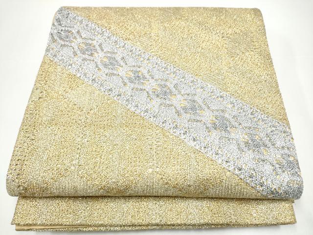 平和屋着物●太鼓柄袋帯 斜線花文 金銀糸 正絹 逸品 CABH5035hy