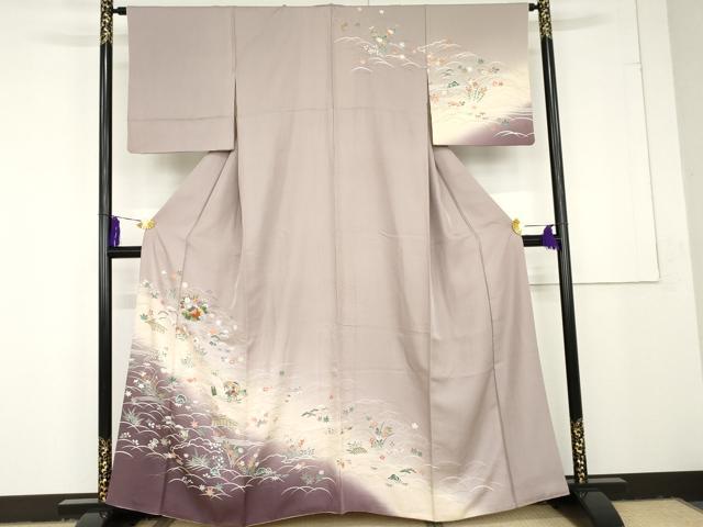 平和屋着物■訪問着 刺繍 宝尽くし花丸文 暈し染め 金糸 金彩 正絹 逸品 AAAQ9080cs
