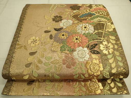 平和屋着物◎六通柄袋帯 地紙枝垂れ花文 金糸 正絹 逸品 DAAO9740rt 平和屋着物◎六通柄袋帯 地紙枝垂れ花文 金糸 正絹 逸品 DAAO9740rt