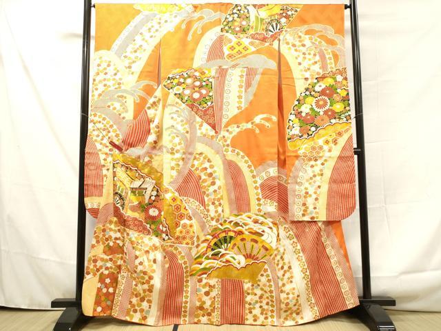 平和屋着物■豪華振袖 駒刺繍 扇面吉祥御所車花文 金彩 正絹 逸品 DAAP5793tw