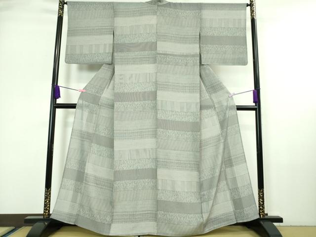 Full-Length Under-Kimono - 平和屋着物■極上　夏物　江戸小紋　絽　横段文　黒×白　逸品　DZAA7147kh5