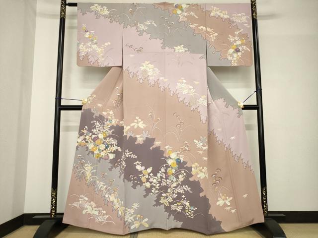 平和屋着物●創業460年・千總　訪問着　刺繍　草花文　金彩　正絹　逸品　AABH4605ck